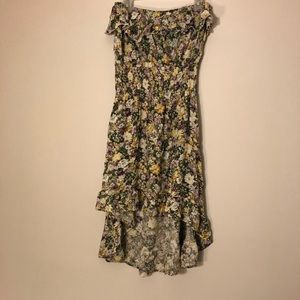 High Low Floral Strapless Dress